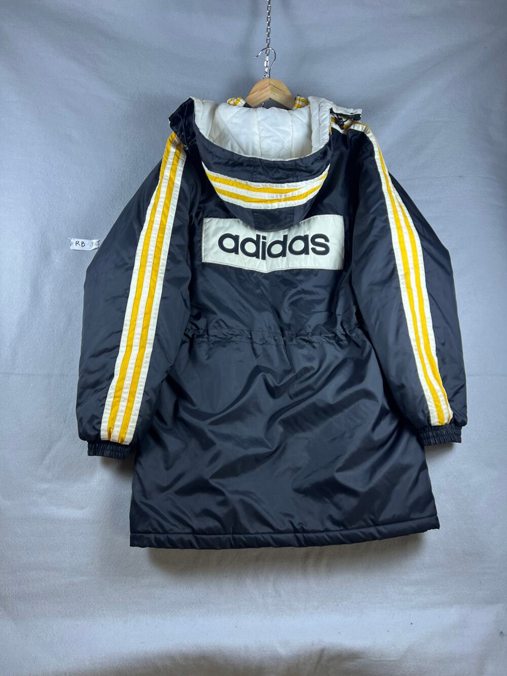 Vintage Adidas Parka Jacket Mens L Black 3 Stripes Quilted Lined Spellout Retro